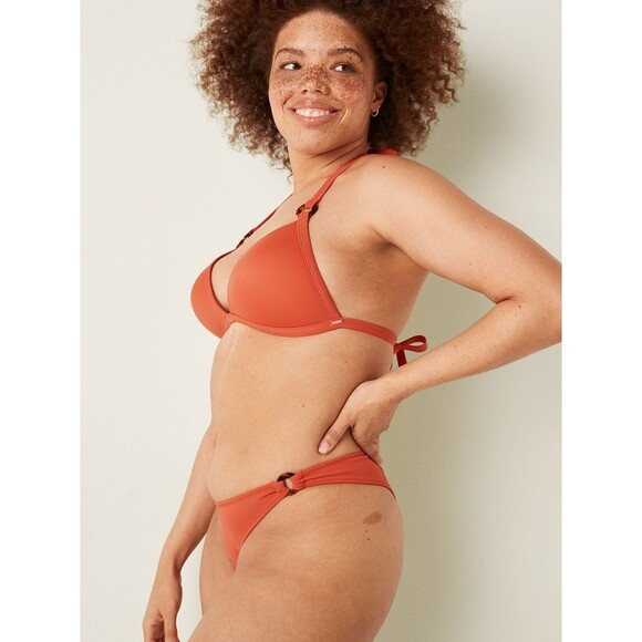 NWT PINK Victoria's Secret XL Amber Clay Bikini Push-up Top V Front Itsy Bottom - Picture 2 of 16